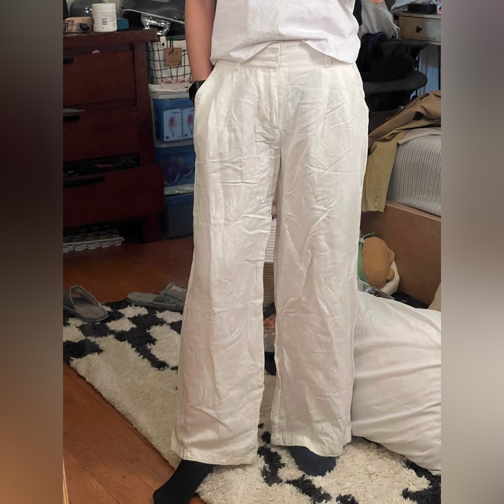 Women's White linen flowy pants